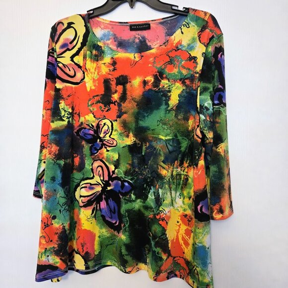 Vibrant Sea & Anchor 3/4 sleeve tunic top with butterfly motif XL - Picture 1 of 4